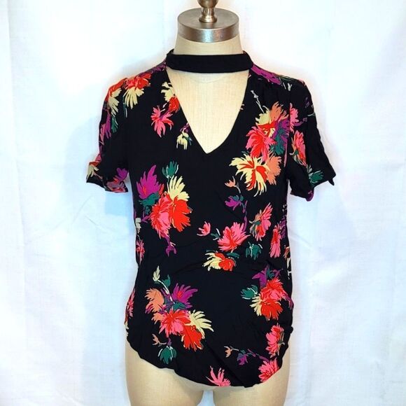 Maeve Anthropologie Bella Choker Keyhole Back Floral Top Size XS - Picture 1 of 6